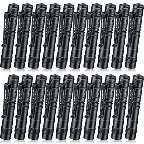 Hortsun 20 Pcs Mini Pen Light Flashlights Gifts for Fathers Day Pocket Flashlights Pen with Clip Small LED Handheld Slim Torches Without Battery(3.54 Inch,Black)
