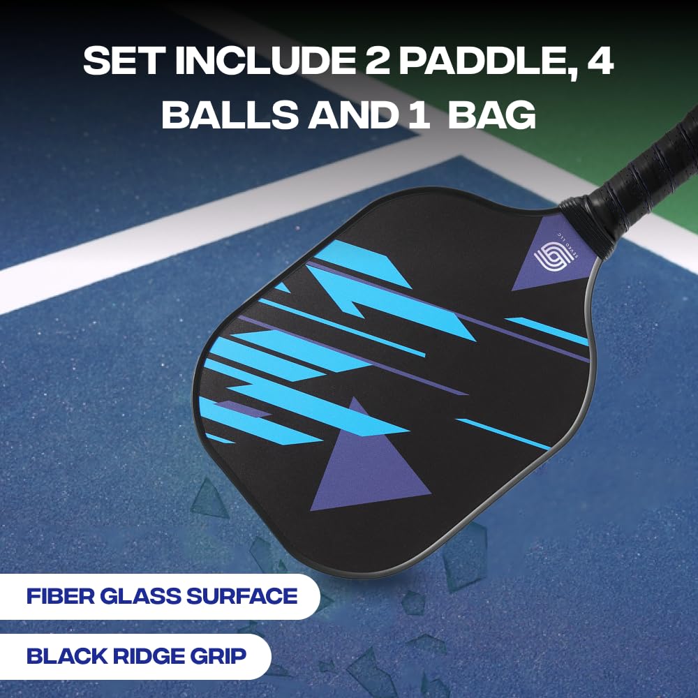 Sevko Pickleball Paddles Set of 2 - Fiberglass Surface Pickleball Paddles Set - 4 Pickleball Balls, & Carry Bag, Pickle Ball Paddle (Sky Blue)