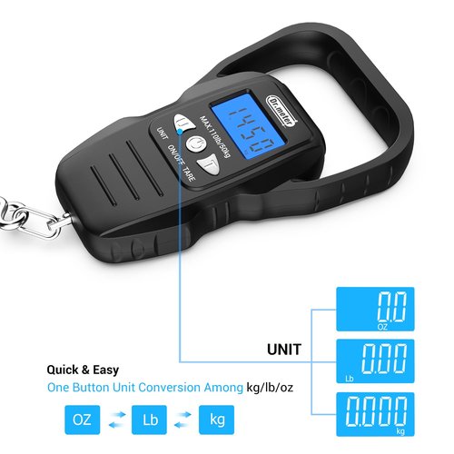 Dr.meter Fish Scale - Upgraded Digital Scale with Backlit LCD & Measuring Tape | 110lb/50kg Capacity, Large Handle
