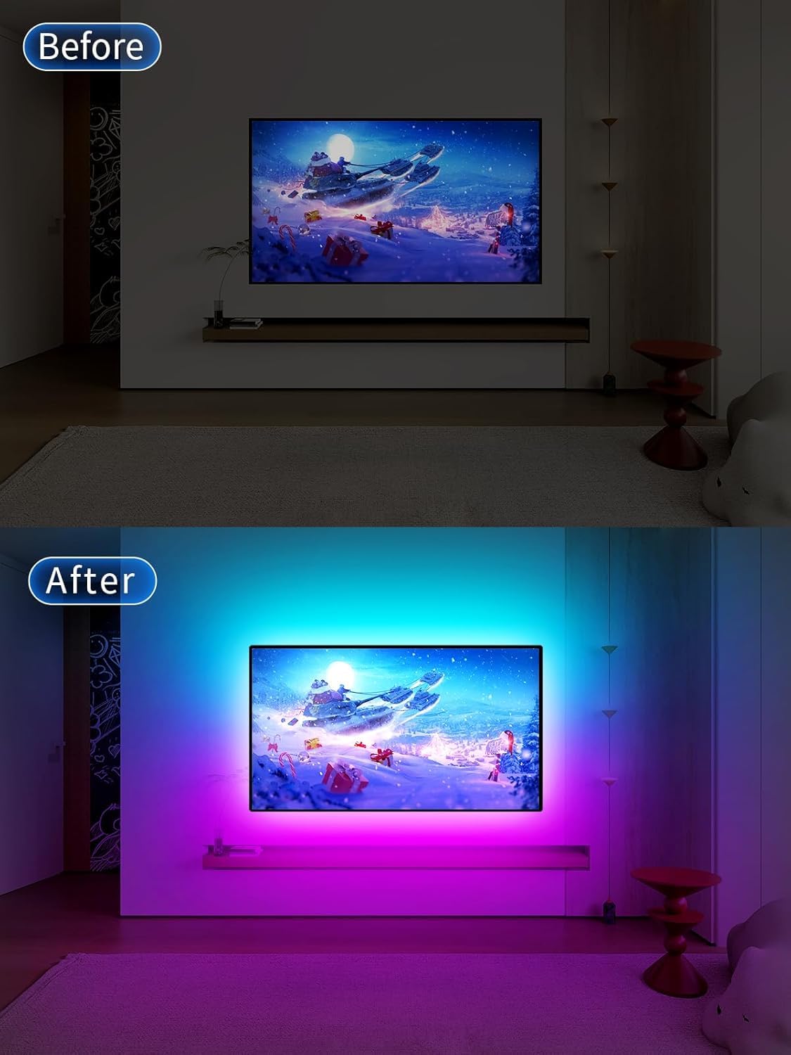 GIPOYENT LED Lights for TV, 18FT TV LED Backlight, for 40-75 Inch TV, Music Sync TV LED Light with Bluetooth Function - RGB Color Changing Light Strip for Bedroom (18ft)