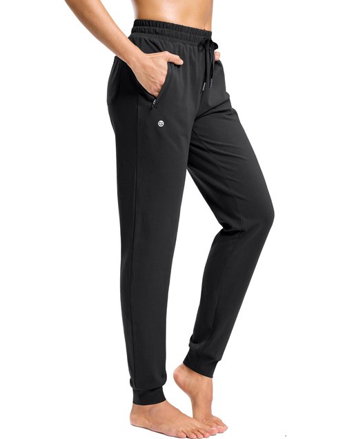 G Gradual Women's 30"/32"/34" Inseam Tall Sweatpants Cotton Joggers with Zipper Pockets Yoga Lounge Athletic Pants for Women(Black,L34_L)
