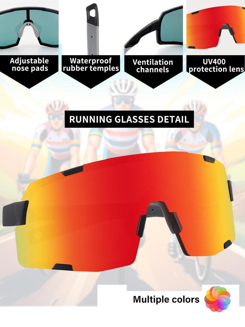 OULAIQI Cycling Sunglasses for Men Women,UV Protection Sports Running Glasses for Baseball Softball Driving Biking Volleyball (black red)
