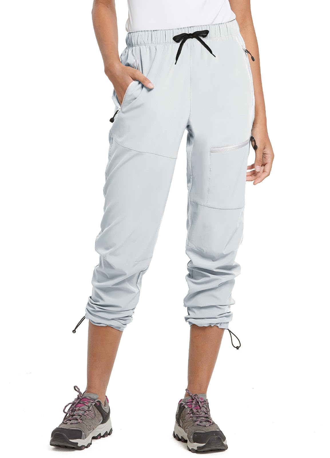 baleaf Cargo Pants for Women Petite Joggers Lightweight Quick Dry Pant Water Resistant 27'' Travel Workout Athletic Trip 27''-Cool Gray M