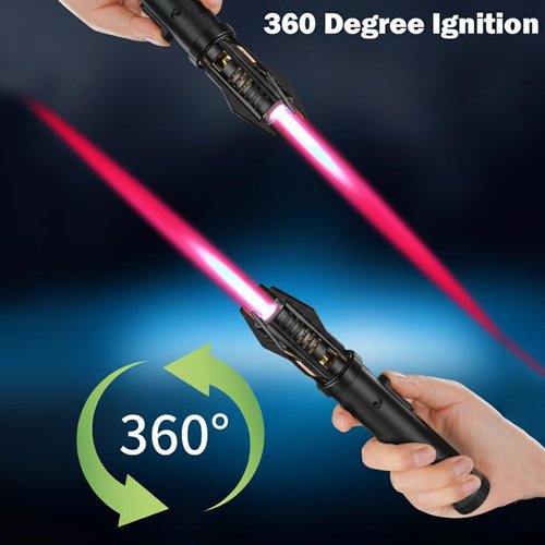 Torch Lighter, Blazarar Lighter, Cool Lightsaber Lighters with Safety Lock and Adjustable Flame, Camping Essentials Lighter, Windproof Butane Refillable Lighters for Candles Campfires BBQ Baking