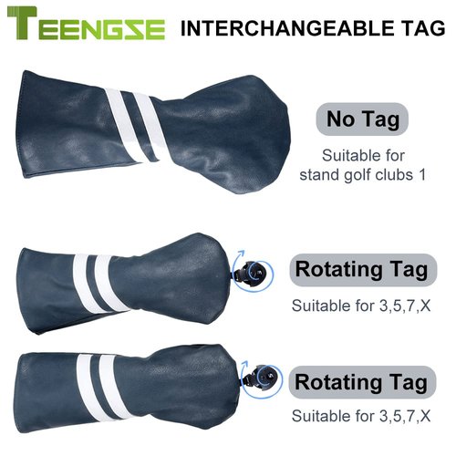 TEENGSE 3PCS Golf Club HeadCovers Set, PU Leather Golf Iron Cover for Fairway Driver Woods Hybrid Golf Accessory for Club Protection Classic Stripes Cover