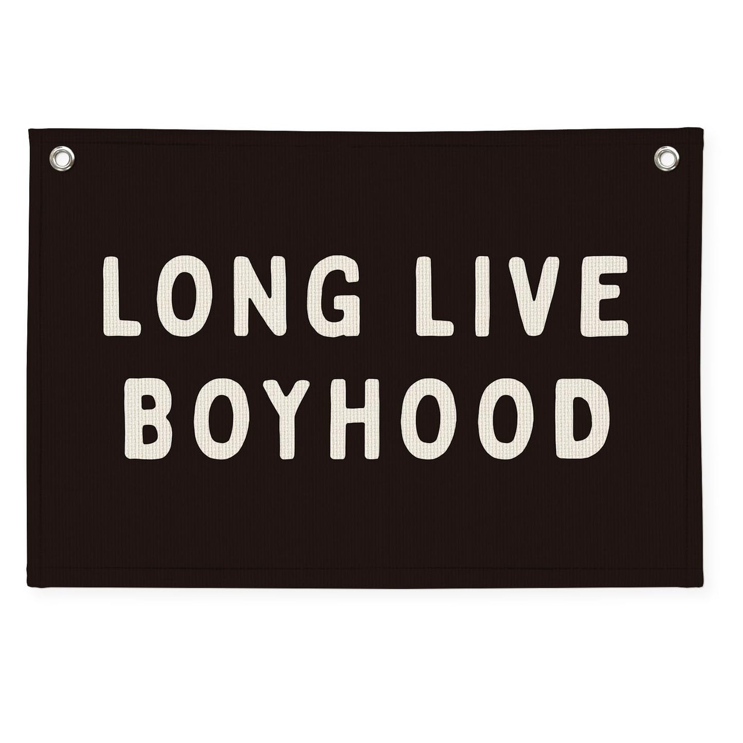 PLKMN Long Live Boyhood Banner, Boy Nursery Decor, Canvas Banner Wall Hanging Banner Flag Decor for Nursery Playroom Toddler Room, Boys Kids Room Decor (Black)