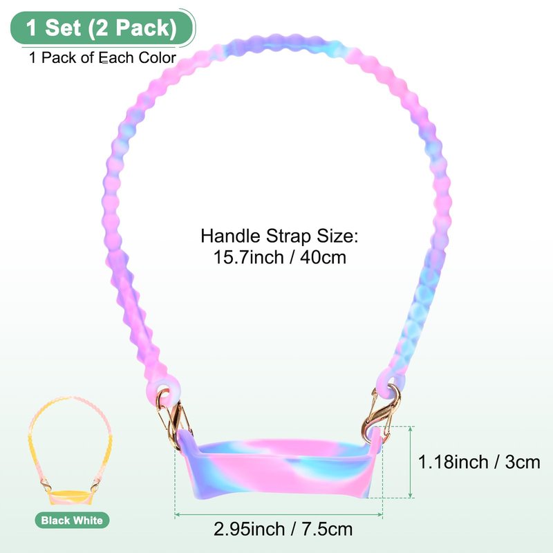 M METERXITY 2-PackWater Bottle Handle, 15.7 Inch Silicone Portable Water Bottle Sling Carrier, Holder with Straps for Stanley Cup/Most 8-40oz Cups Accessories [Pink Blue/Yellow Pink]