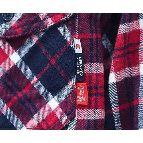 BOCOMAL FR Hooded Shirts Button Down Heavyweight Flannel Plaid Hoodies Fire Retardant Flame Resistant Welding Jacket