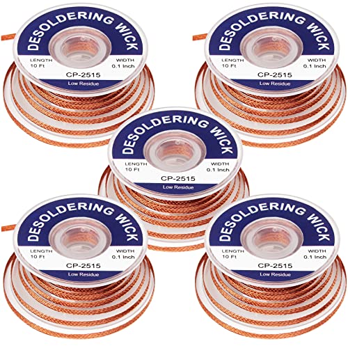 Solder Wicks braid£¬Solder Sucker£¬10ft Length 5 Pieces No-Clean Desoldering Braided Wicks. Solder Removal Tool£¬Desoldering Wick Used to Remove the Solder and Disassemble Electrical Components