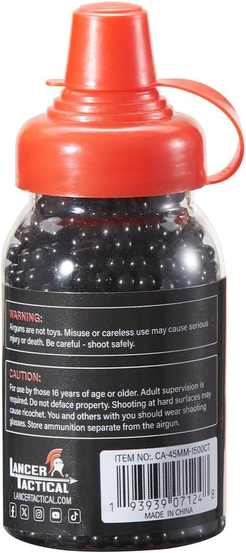 Lancer Tactical Steel BBs - 4.5mm / .177 Cal, Anodized Black Finish, 1500 Count
