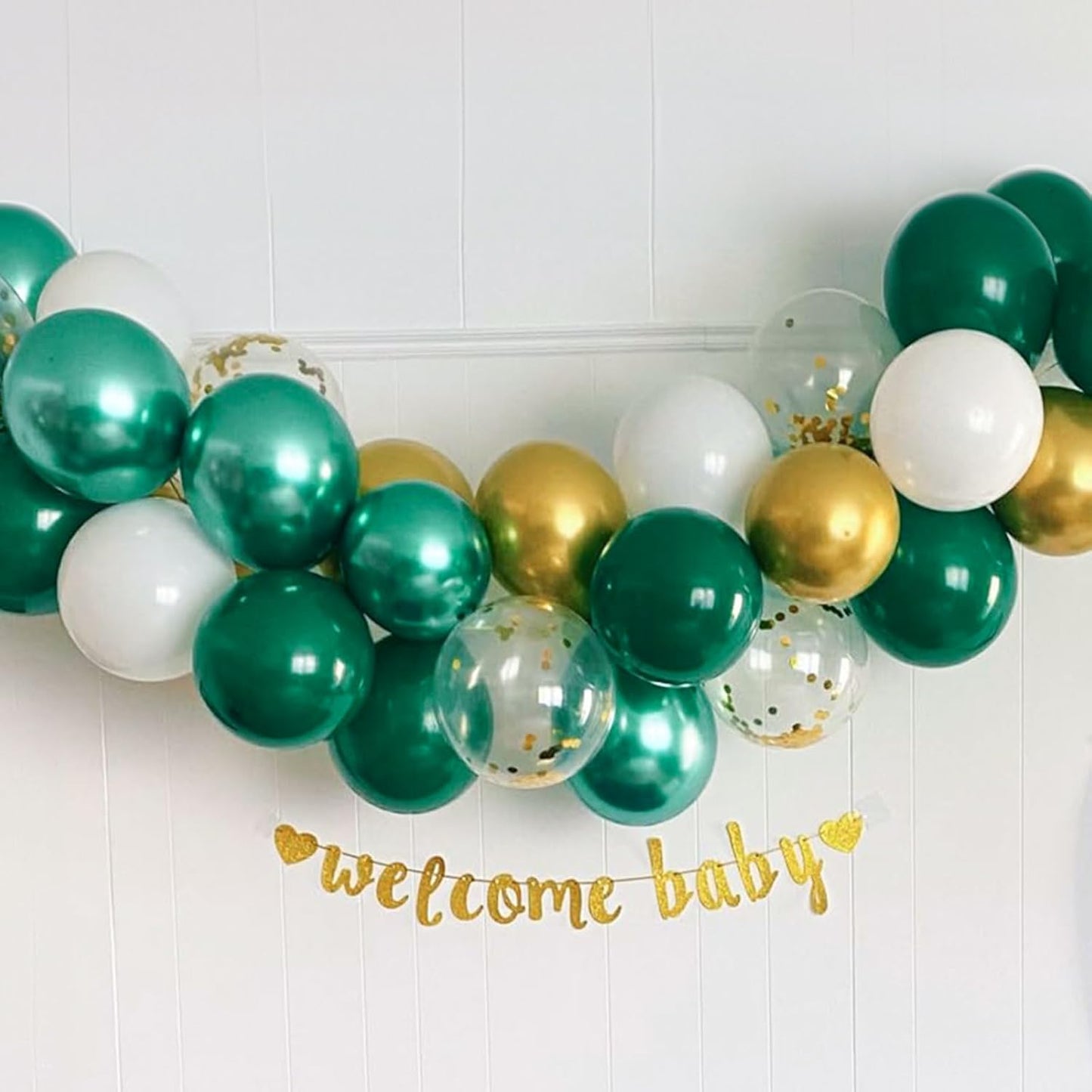 Metallic Green Gold Balloons - 12 Inch Latex Balloons with Ribbons | 60 Pack for Weddings, Anniversaries, Birthdays & Baby Showers
