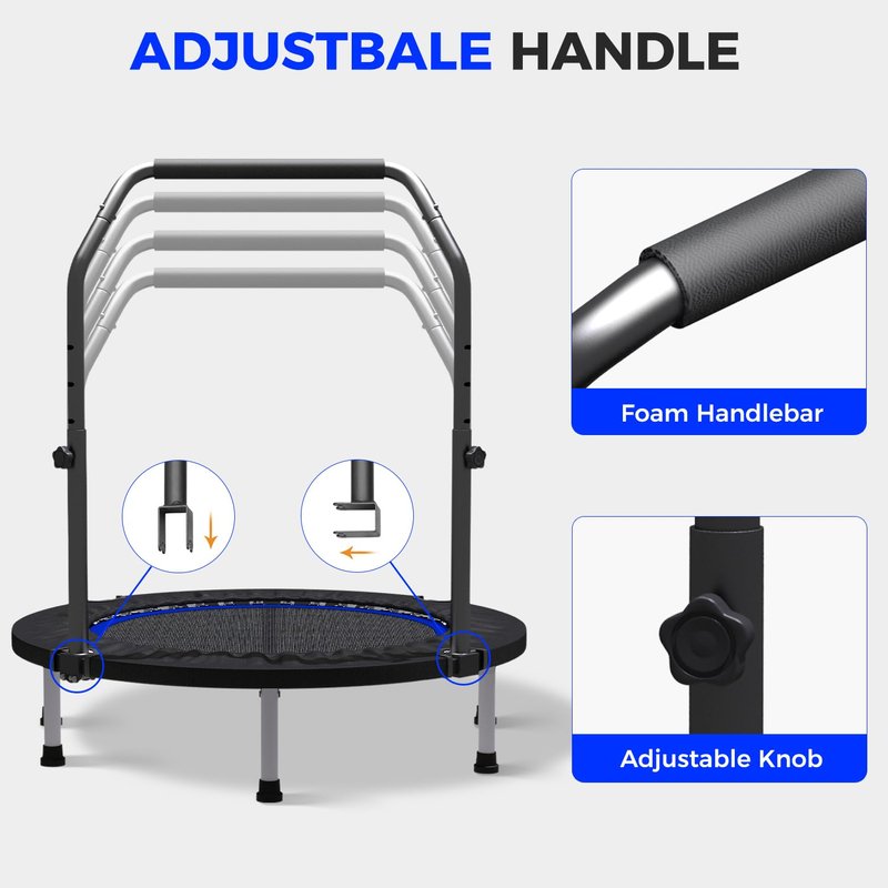 Wonlink 40" Rebounder Trampoline for Adults Mini Trampoline for Adults and Kids Exercise Rebounder with Bar Fitness Trampoline Indoor Height Adjustable Max Load 330lbs (Blue)