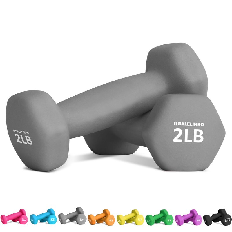 Balelinko Home Gym Equipment Workouts Strength Training Weight Loss Pilates Weights Yoga Sets Free Weights for Women, Men, Seniors and Youth, 2LB Gray, Pair