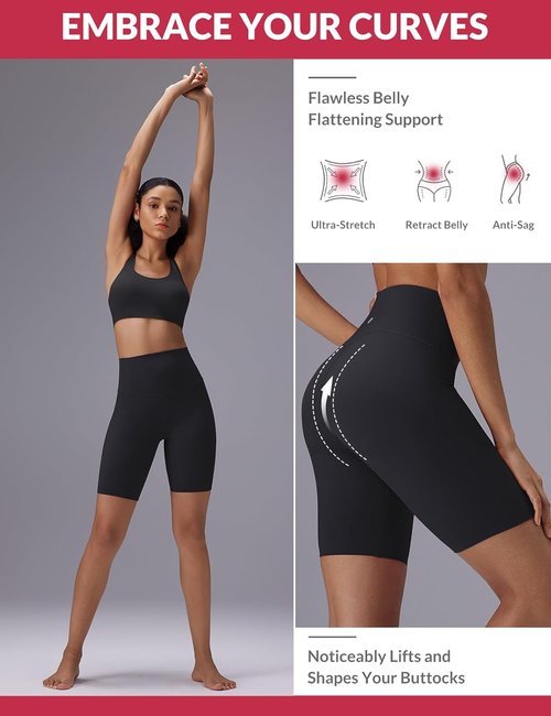 Baleaf Women's Biker Shorts - 8" High Waist Tummy Control & Butt Lifting Yoga Shorts