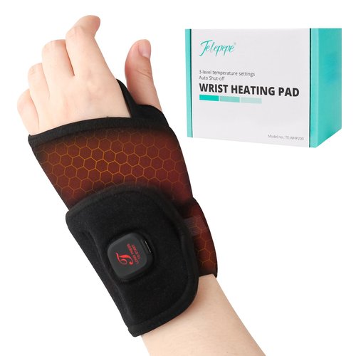 Telepepe Heated Wrist Wrap Cordless, Wrist Heating Pad for Pain Relief, 3000mAh Rechargeable Wrist Warmers for Men Women, 3 Heat Levels Carpal Tunnel Wrist Brace with 30 Mins Auto-off (Black)