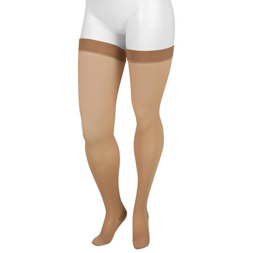 Juzo Basic 4411 Thigh-High, 20-30 mmHg, Closed Toe Compression Stocking with Silicone Top Band - Men & Women, Regular, 3 (III), Beige