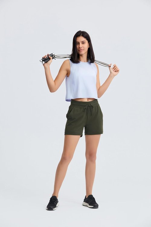 Altiland High Neck Crop Top - Women's Open Back Workout Shirt for Gym & Running