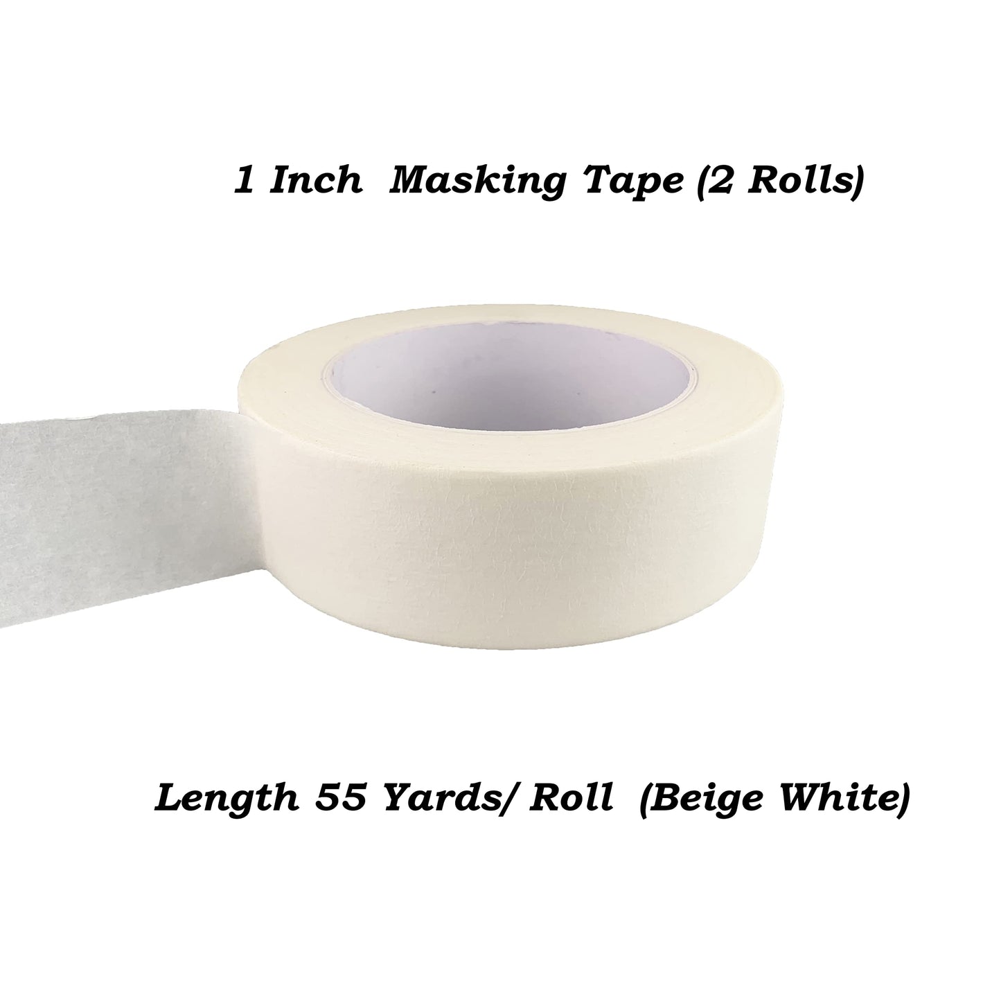 Zellykool Beige White Masking Tape, 1 Inch x 55 Yards, 2 Rolls