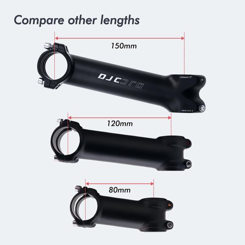 DJC Bike Stem 150mm Extra Length 12 Degree 31.8mm Clamp 1-1/8" 28.6mm Fork, Extended Bike Stem for Road Bike, Mountain Bike, Gravel, Hybrid, E-Bikes