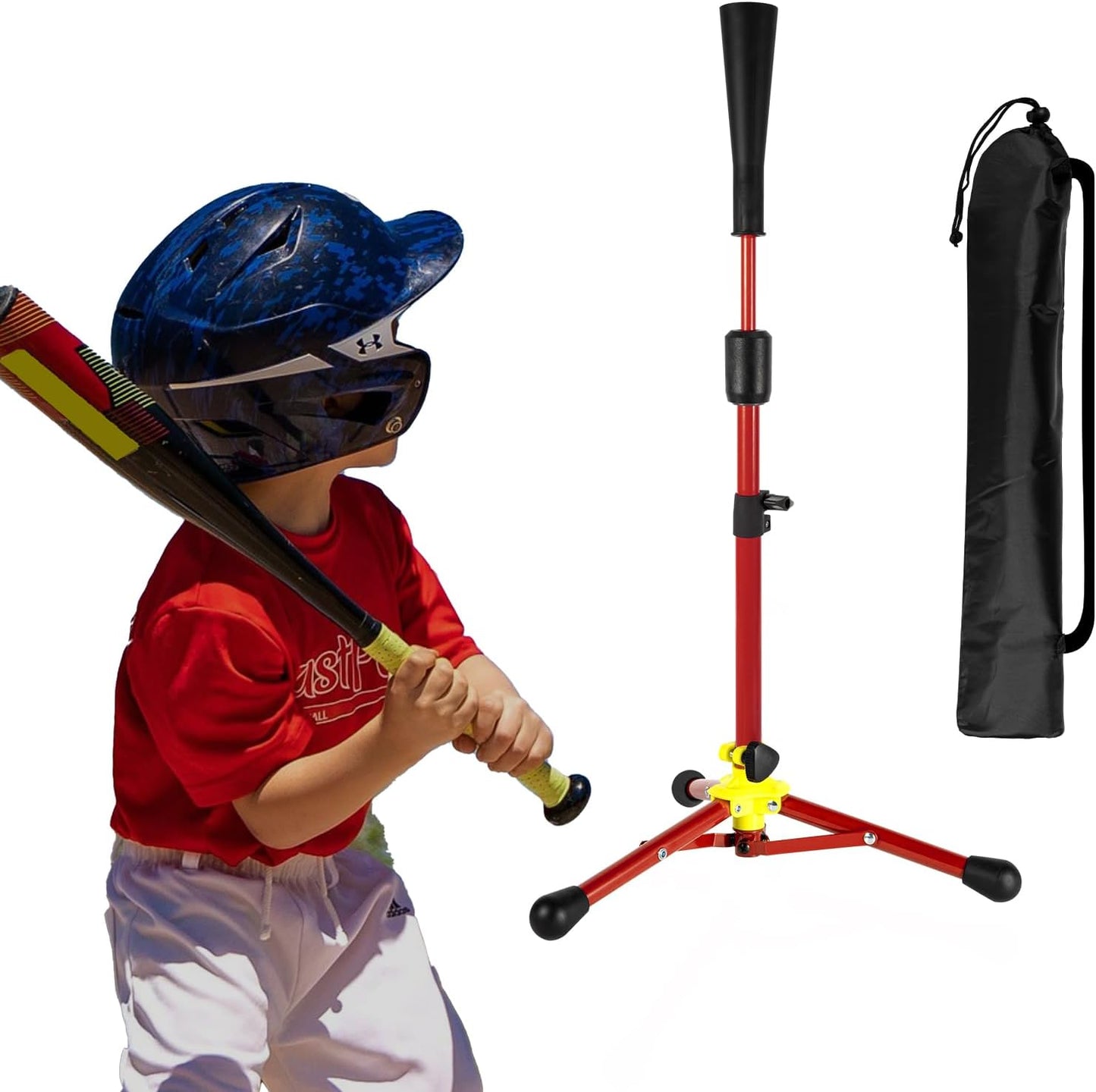Skiennix Baseball Tee - Adjustable 23.5 to 39.76 Inches | Portable Batting Tee with Carry Bag for Kids Aged 5-12