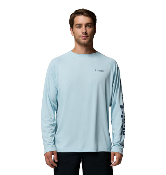 Columbia Men's PFG Terminal Tackle Long Sleeve Fishing Shirt, Marine Light/Nocturnal Logo, 4X Tall