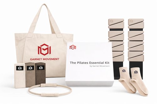 GARNET MOVEMENT - Home Pilates Essentials Kit 9 pcs. Pilates Ring Fitness Trainer, Ankle/Wrist Weights, Resistance Bands, Tote Bag, Grip Socks. Home or Gym/Studio Use. *MAT NOT Included*