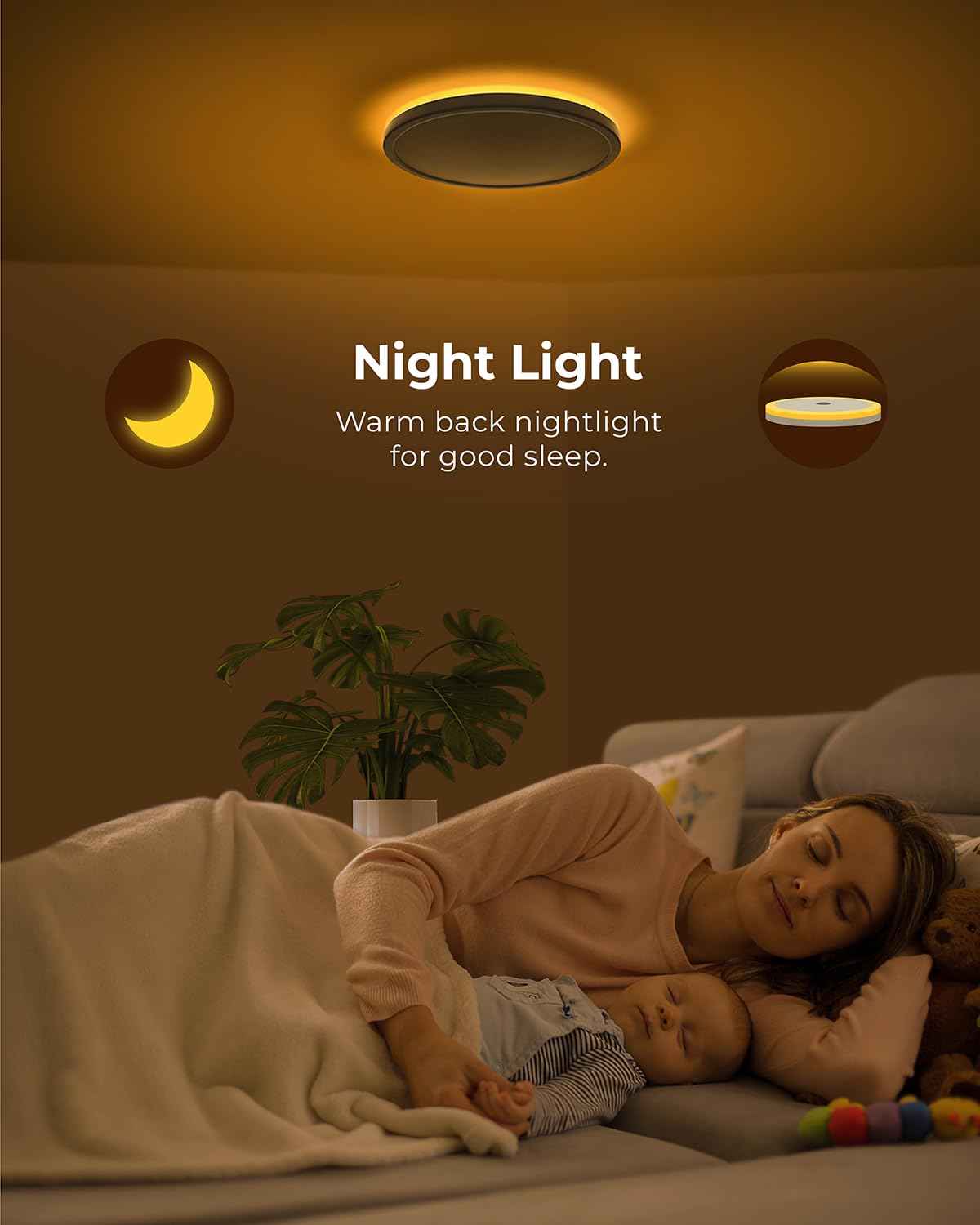 Matane LED Flush Mount Ceiling Light Fixture with Night Light, 1800LM 3000K/4000K/5000K Selectable, Dimmable Low Profile Ceiling Light for Kitchen Bedroom Hallway, 8.7inch Round White