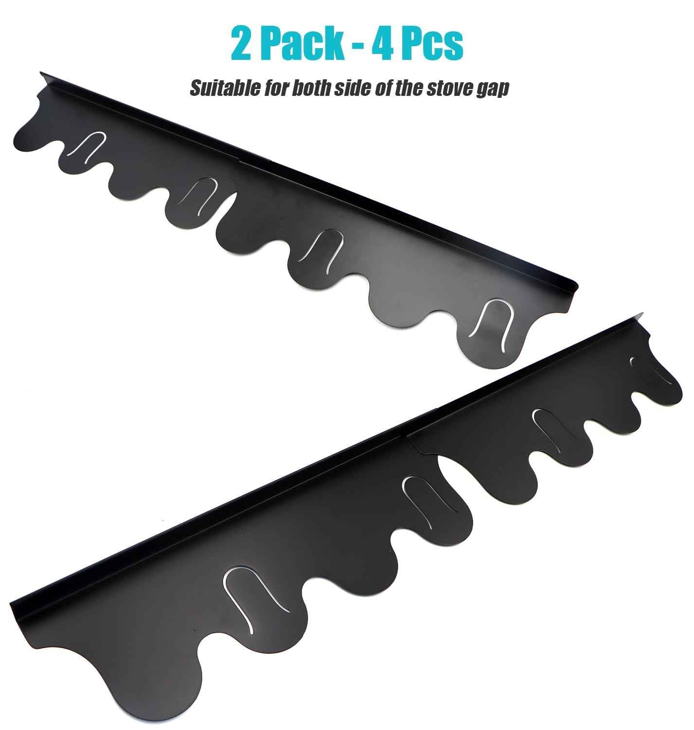 2 Pack Stainless Steel Stove Gap Covers,Stove Gap Filler, Stove Gap Guards, Range Trim Kit, Heat Resistant with Easy Clean, Adjustable Length 13.8” to 27.5”, Width 0.8" (Black)