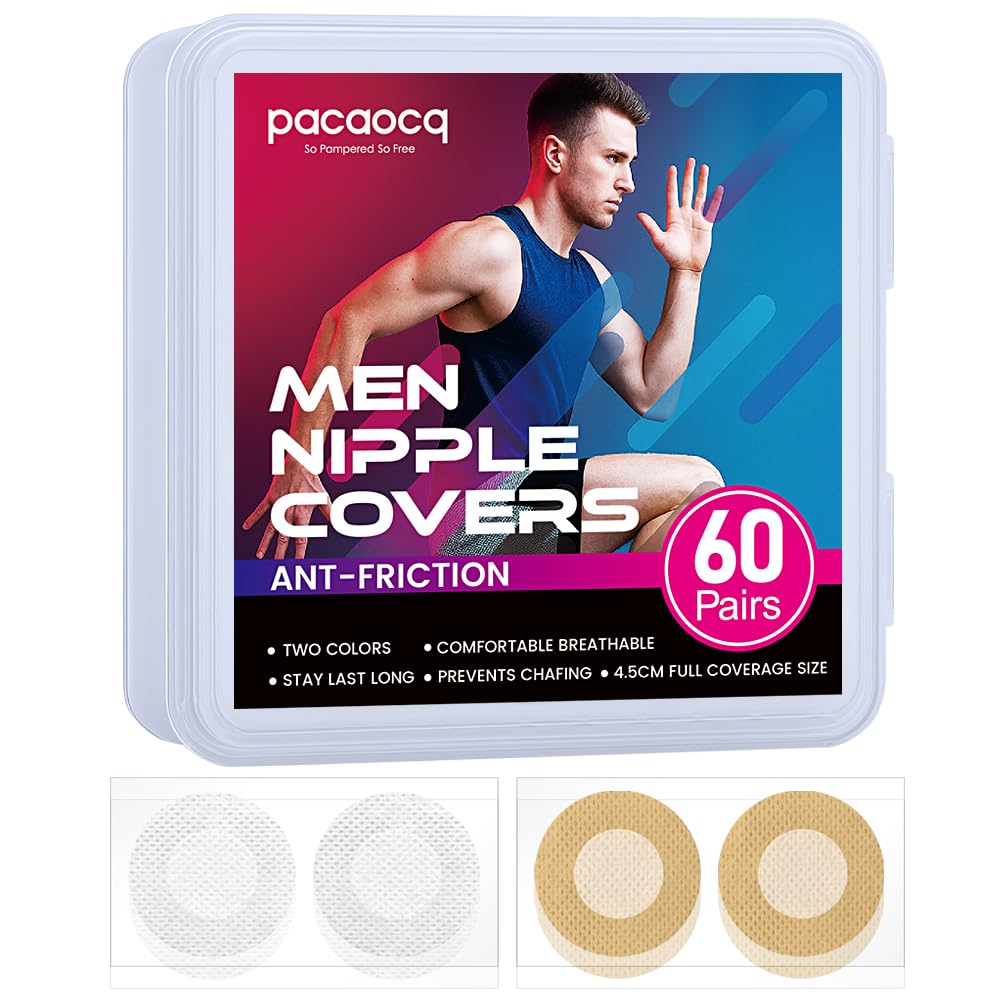 pacaocq Nipple Covers Men,120Pcs(60Pairs) Mens Nipple Covers no Show,Anti-Chafing,WaterProof,nipple tape for running men