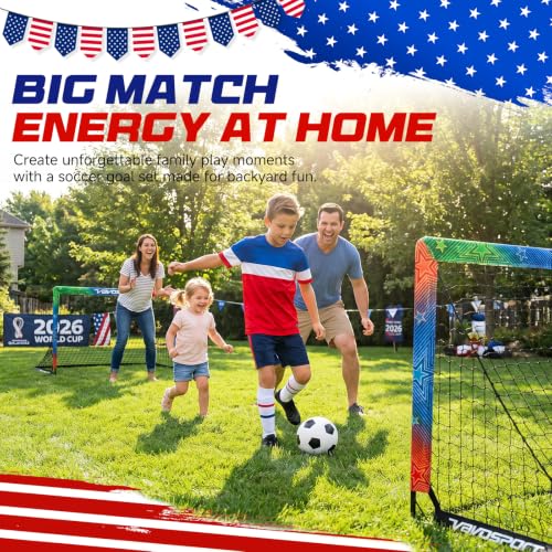Kids Soccer Goals Set - 2 Portable Pop Up Goals with Gear, World Cup