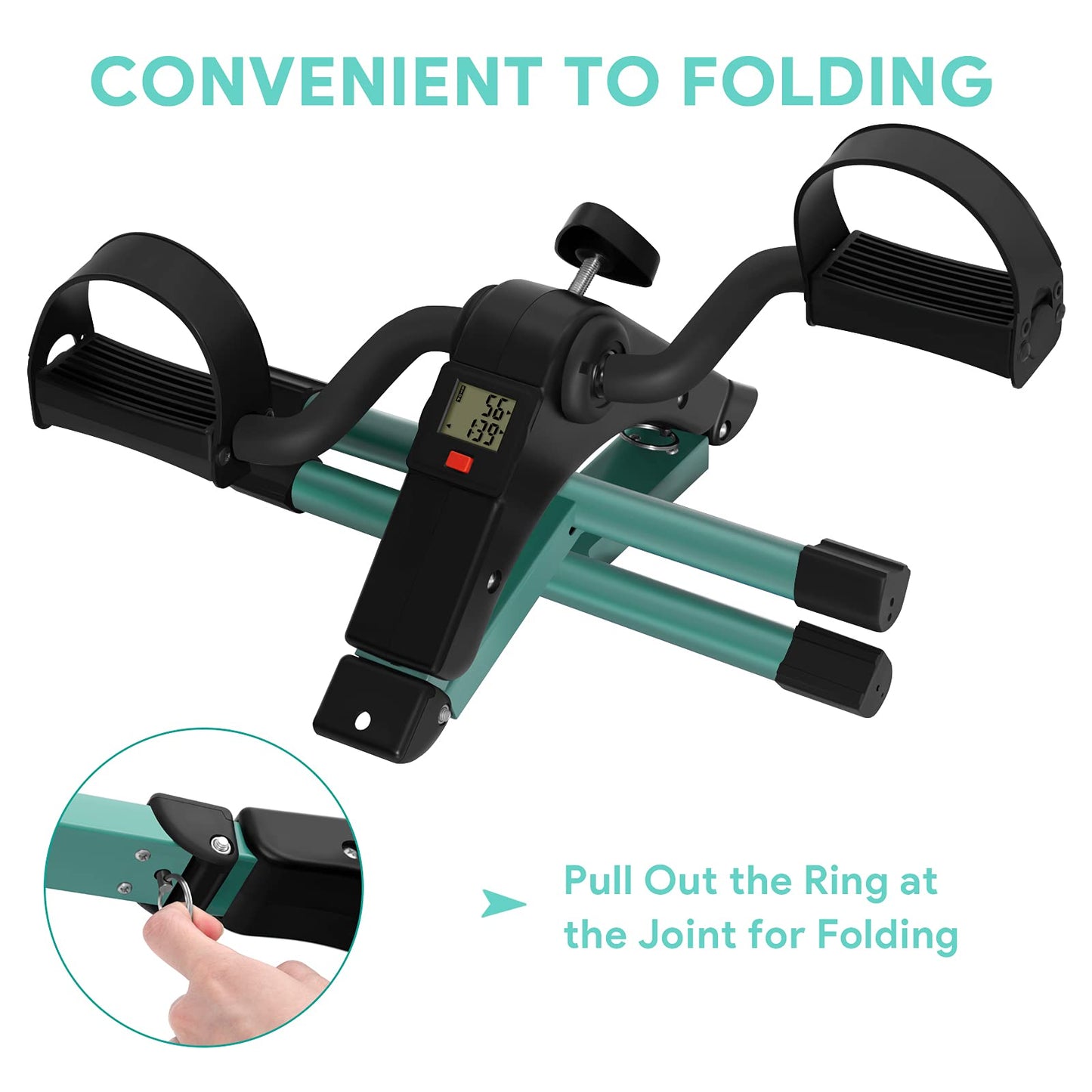 Folding Pedal Exerciser Mini Exercise Bike Portable Foot Peddler Desk Bike Arm and Leg Peddler Machine with LCD Monitor(Green)