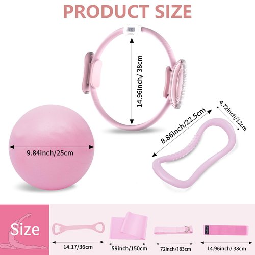 GigaFit Pilates Kit Pilates Ring Pilates Set Pilates Ball Set Magic Circle Hoop with 3 Resistance Bands Yoga Strap for Home Workouts for Beginners