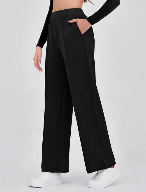 Gracyoga Loose Pants for Women Plus Size Slacks Flowy Palazzo Pants 2025 Women's Beach Casual Vacation Pants Trousers Pockets XXL Black