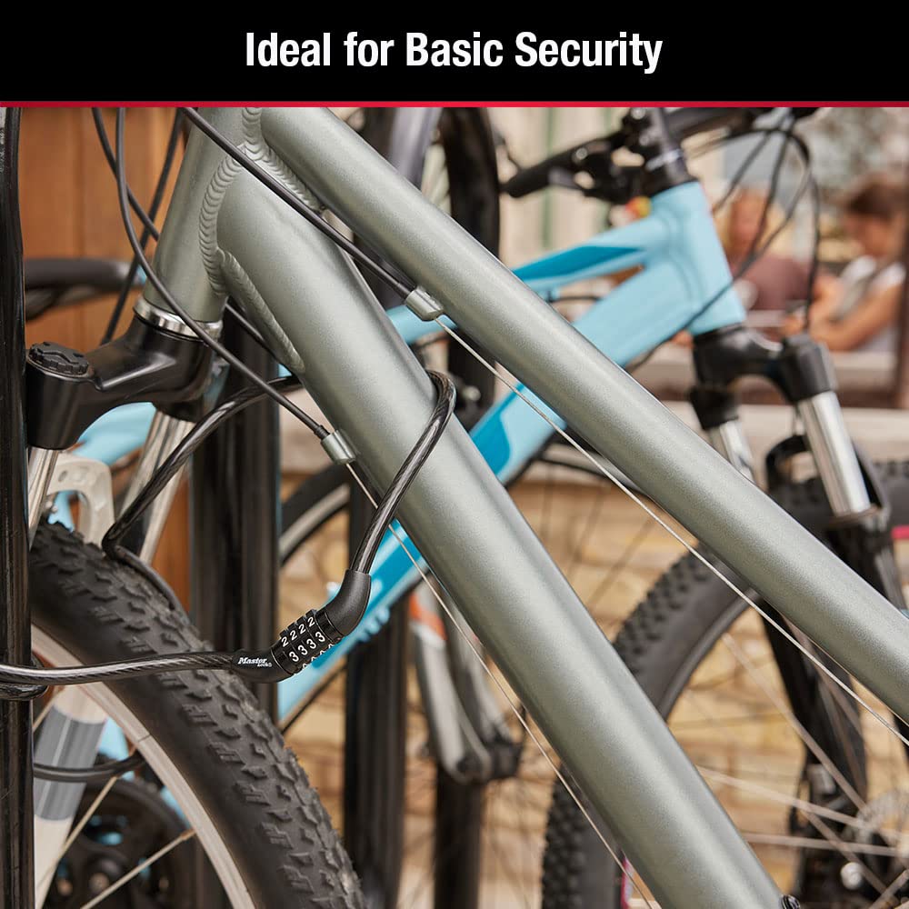Master Lock Bike Lock Cable with Combination 4ft Black Bicycle Lock with Vinyl Coating 8143D