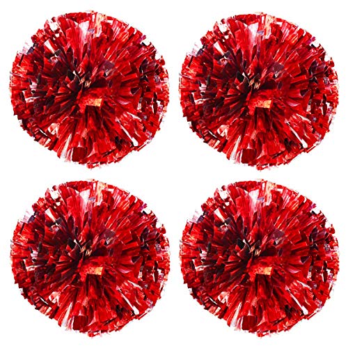 TTSAM 4 Pack (2 Pair) Metallic Foil Cheerleader Pom Poms & Plastic