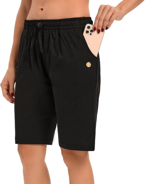 LUCKYCATCUS Women's Bermuda Shorts - Comfortable Jersey Athletic Shorts with Pockets | Knee-Length Design