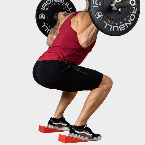 Squat Wedge (Pair) - Optimize Squatting Form and Improve Strength & Size - Squat Ramp for Better Squats Mechanics for Barbell, Dumbbell and Bodyweight (Red)