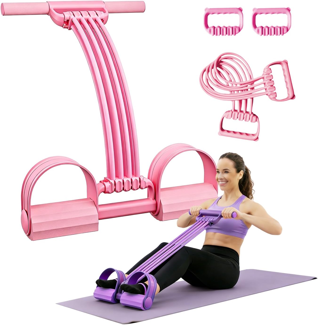 Skiennix 3-In-1 Pedal Resistance Bands - Versatile Home Workout Device for Men & Women | 8 Tube Design