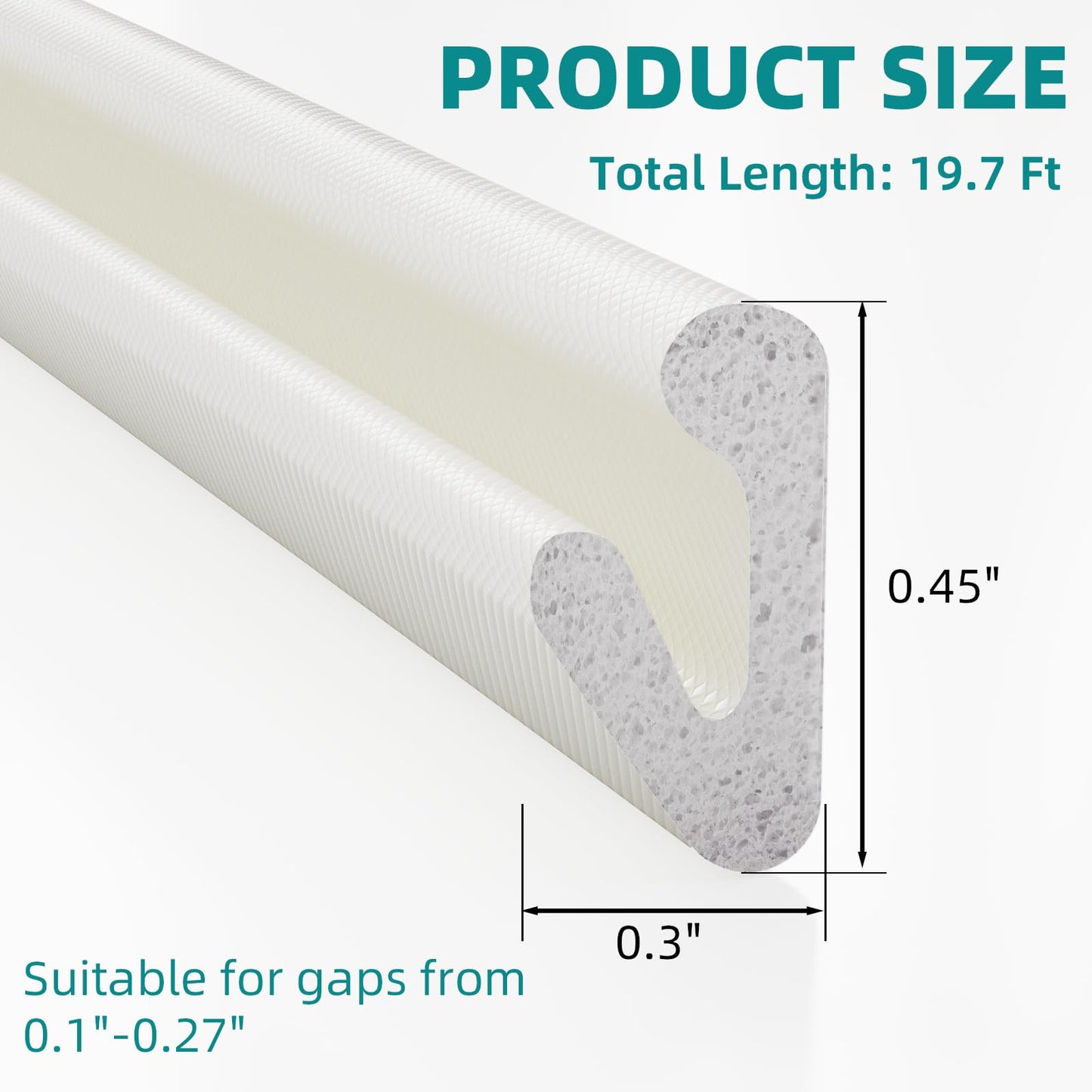 19.7 Ft V-Shape Weather Stripping Door Seal Strip,Self Adhesive Foam Door Insulation Weatherstripping for Doors Frame/Window Seal,Door Soundproof Gap Filler Sealing Strip Window Draft Stopper,White