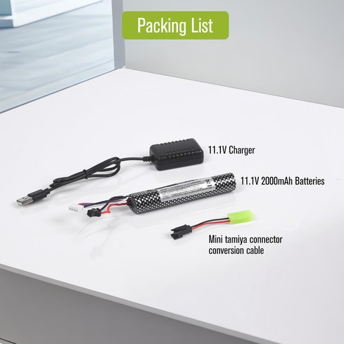 AUDEEKON Airsoft Lipo Battery 11.1V - 2000mAh Rechargeable Batteries USB Charger with Charging Cable, Replacement Battery for Airsoft Gel Ball Blaster