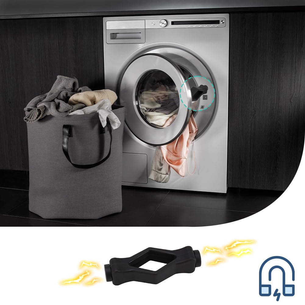 Lwuey Front Load Washer Door Prop, Washing Machine Door Prop Stopper Flexible Mouth Shape Strong Washes Doors Stoping Props Prevent Accidental Closing Keep Dry for Home with 3 Adhesive Sheets(Black)