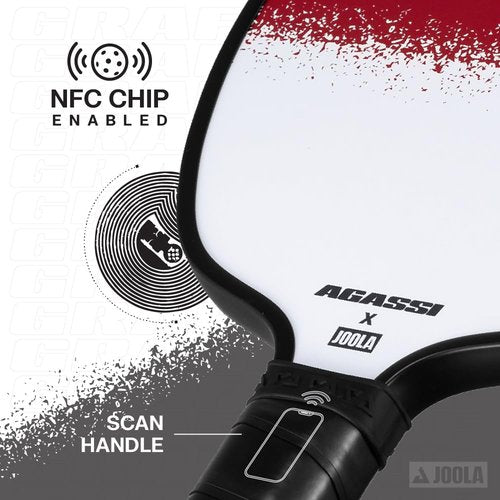 JOOLA GRAF CHAMPION 12mm Pickleball Paddle - Sandblasted Pickleball Racket Surface Increases Spin & Control - Agassi Shape with Extended Sweet Spot - UPA-A Certified - USAP Approved - NFC Chip Enabled
