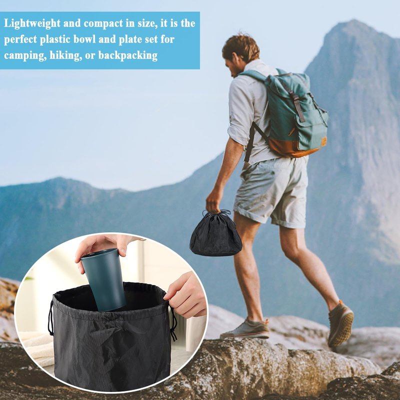 ReaNea Camping Mess Kit for 2 with Bowl, Plate, Cup, Spoon, Fork, Knife and Carry Bag, Plastic Camping Accessories Essentials Gear for Couple Travel, Picnic, Outdoor, Easy to Carry