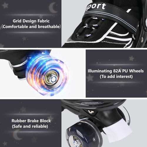 G MGY OLED Boys Roller Skates, 4 Size Adjustable Roller Skates with All Wheels Light up, Fun Illuminating Rollers Skates for Boys Skates, Black White (Youth 4-7)