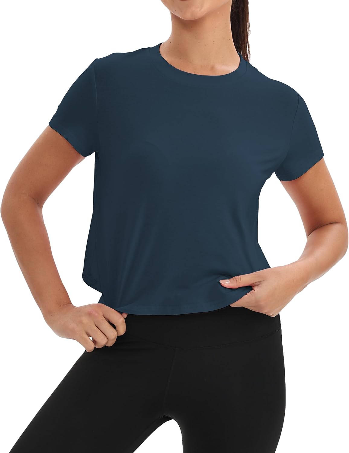 Mippo Workout Tops for Women - Short Sleeve Yoga Shirts | Athletic Gym Running Crop Top, Loose Fit