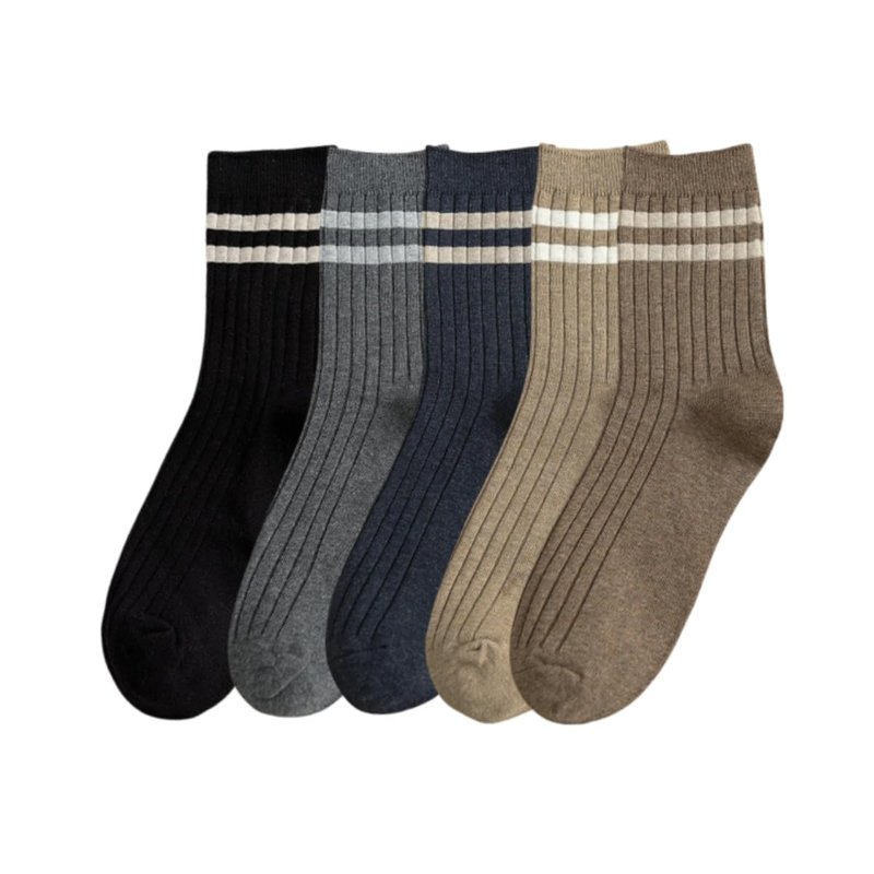 MeganJDesigns Men's Cotton Socks 5 Pack, Ankle Socks, Brown + Khaki + Blue + Gray + Black, 6-11