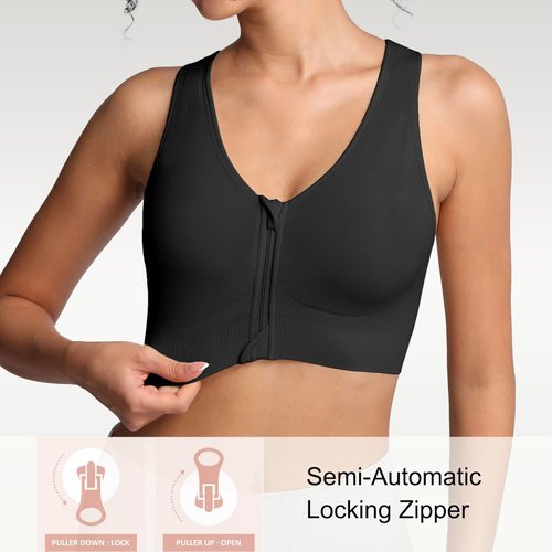 Lemef Front Closure Sports Bra - Wirefree Racerback Design for Post-Surgery Comfort | Mastectomy Support