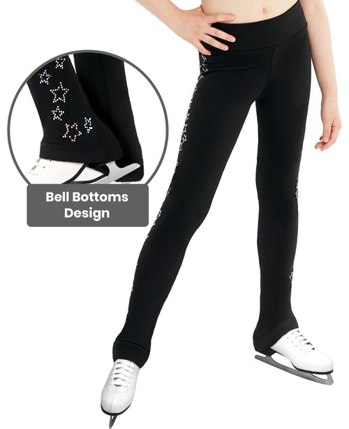 Gogokids Girls Ice Skating Leggings, Kids Fleece Thermal Black Dancing Trousers