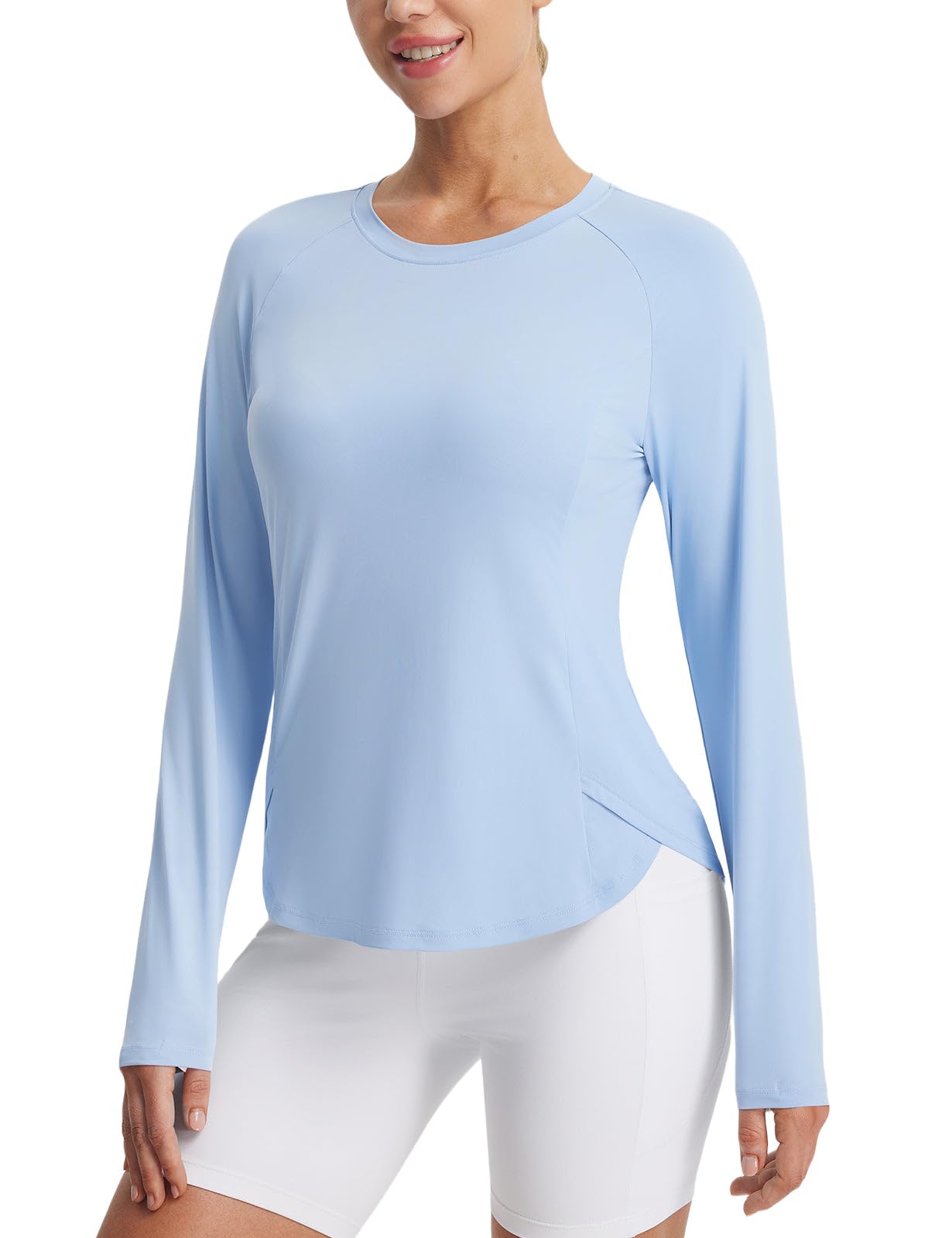 baleaf Long Sleeve Workout Tops for Women Sun Protection Cooling Shirts Running T-Shirts Moisture Wicking Athletic Hiking Blue M