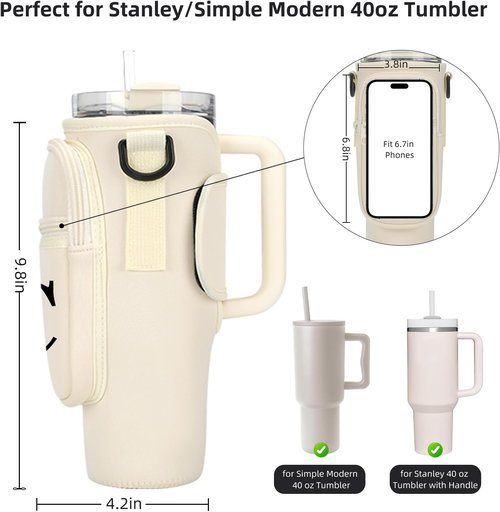 GOEWY Water Bottle Carrier Bag - Adjustable Neoprene Pouch for Stanley 40 oz Tumbler with Phone Pocket